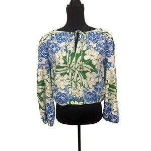 Gianni Bini Women Top Size Extra Large Blue Green Floral Cropped Elastic Waist